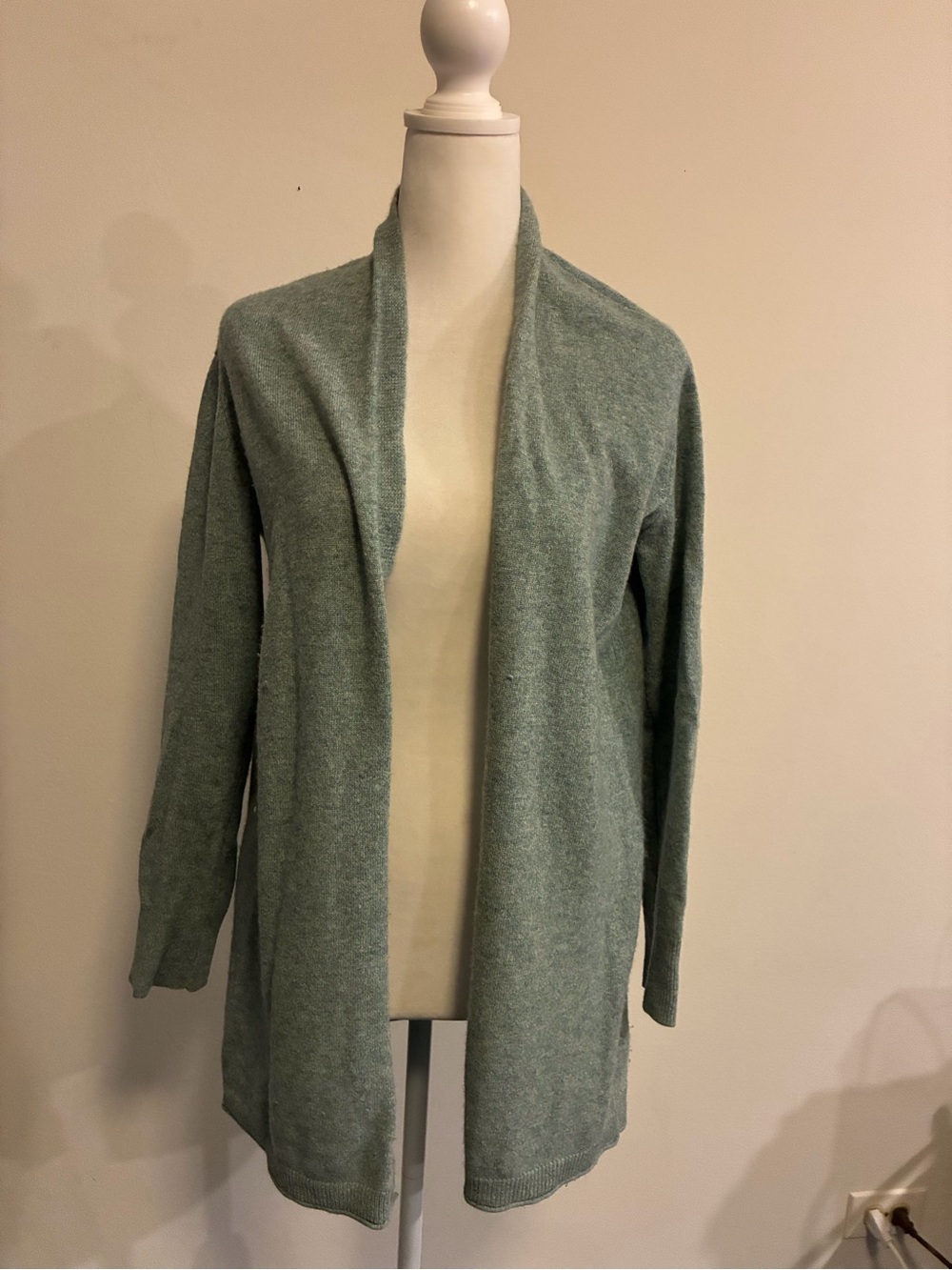 Cashmere Open-Front Longline Women's Cardigan Sweater - Sage Green size Large